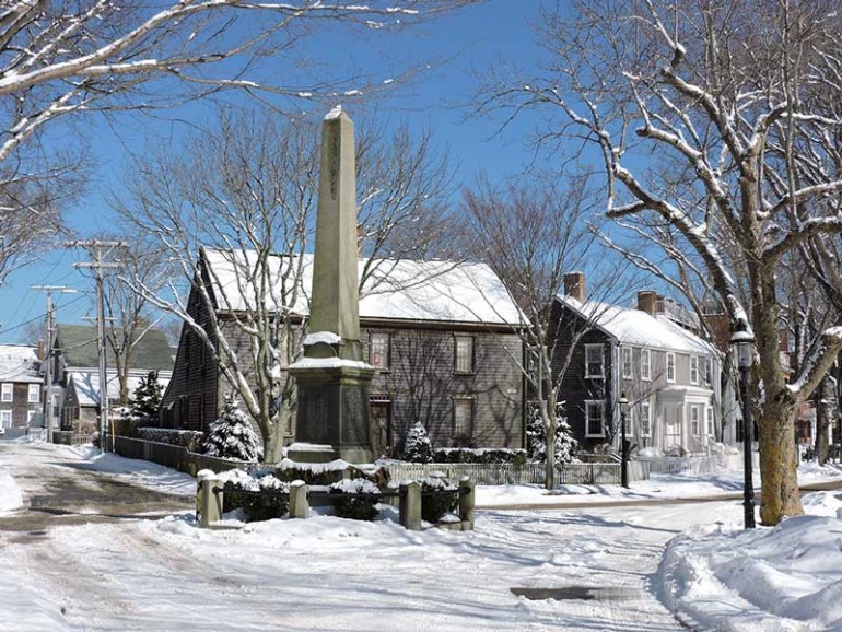 Civil War Monument on Main Street in Winter