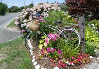 Bike decorated with the American flag to celebrate Indepence Day on Nantucket